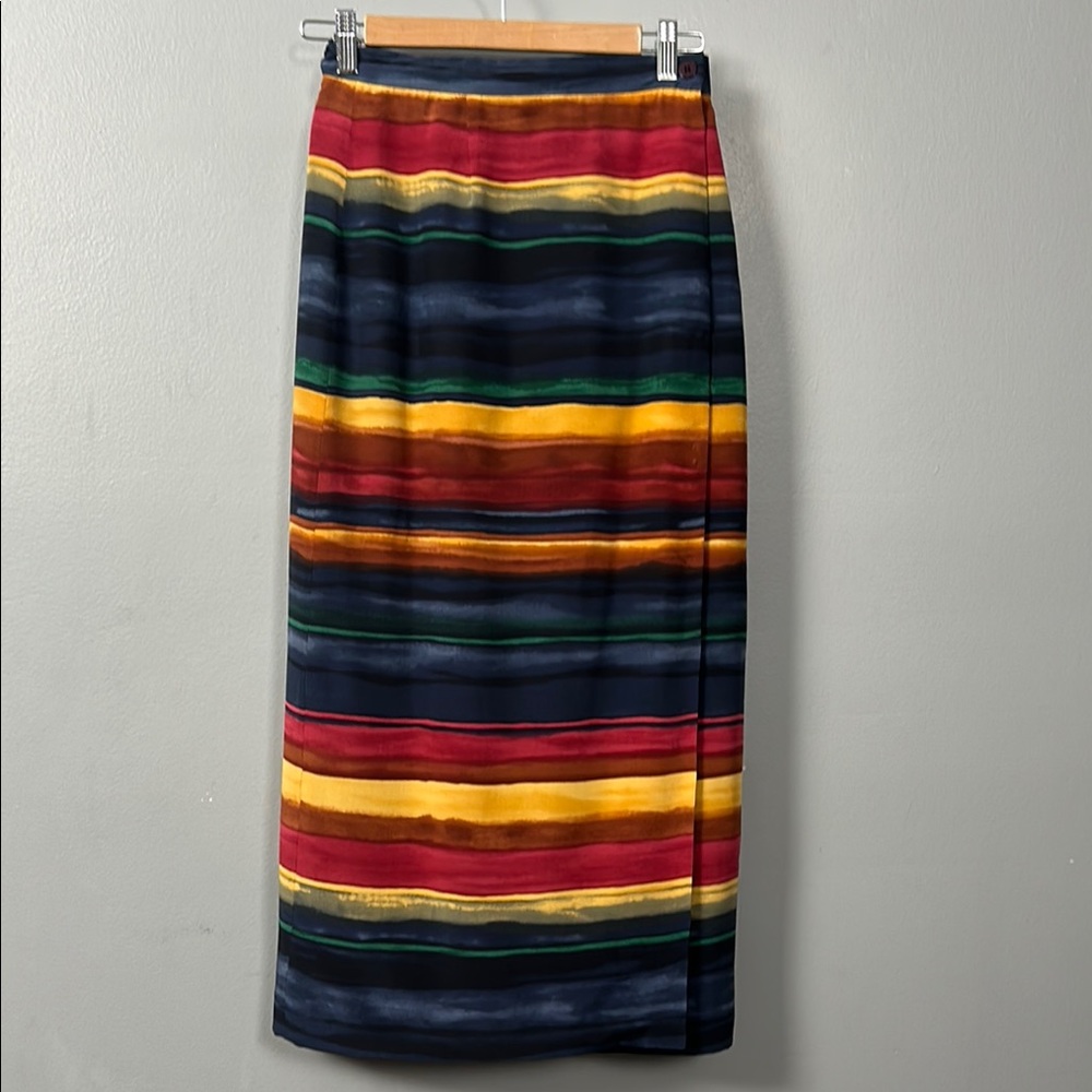 Vintage Chaus Silk Wrap Striped Multicolor Women's Skirt size small